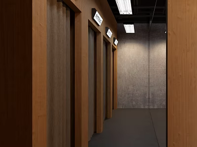 Modern Clothing Store Interior With Wooden Fitting Room Doors And Bright Lighting 3d model
