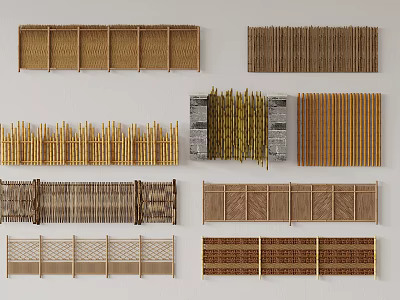 Bamboo and Wooden Fences Various Styles and Patterns Collection on 3d model