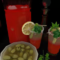 Refreshing Red Beverage with Lemon Slices Olives and Parsley Garnish