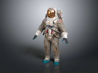 Man in Full Astronaut Suit with Helmet Backpack Gloves and Blue Boots 3d model