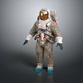 Man in Full Astronaut Suit with Helmet Backpack Gloves and Blue Boots