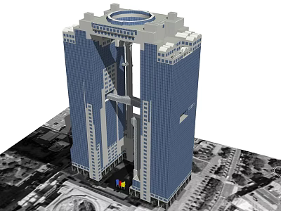 Modern Twin Tower Office Building With Blue Glass Curtain Walls Circular Top And Urban Setting 3d model