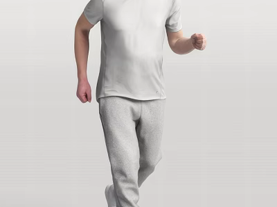 A man walking in casual white T-shirt and gray sweatpants against gray background 3d model