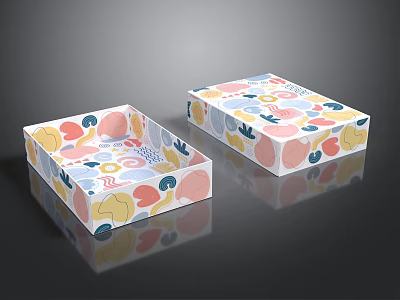 Two Piece Colorful Patterned Decorative Ornament Set with Square Boxes and Modern Design 3d model