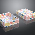 Two Piece Colorful Patterned Decorative Ornament Set with Square Boxes and Modern Design 3d model