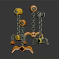 Colorful Mechanical Toy Structure With Orange Gray Chains And Smiling Parts