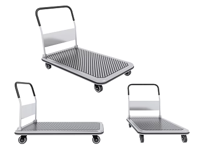 Durable Silver Metal Platform Trolley With Handle Striped Surface And Wheels 3d model