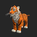 Cute Cartoon Tiger 3D Model With Orange Black Stripes White Paws And Blue Eyes