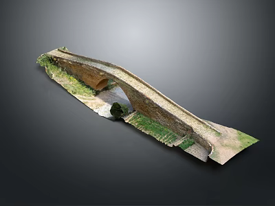 Ancient Stone Arch Bridge Model With Traditional Arch Structure And Green Vegetation 3d model