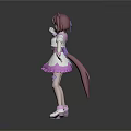 3D Animated Character Model With Pink White Outfit Cat Ears Tail And Dancing Pose