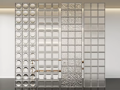 Modern Interior Decorative Glass Room Divider With Grid And Circular Cutout Patterns 3d model
