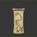 Red Dragon Pattern On Yellow Hanging Scroll With Traditional Art Design 3d model