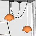 Two Modern Copper Pendant Lights with Hemispherical Design Hanging in Minimalist White Interior