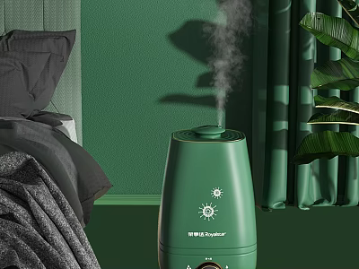 Modern Green Humidifier Working In Bedroom With Plants 3d model
