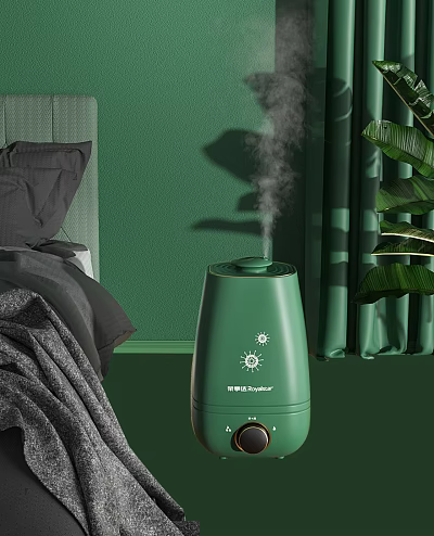 Modern Green Humidifier Working In Bedroom With Plants 3d model