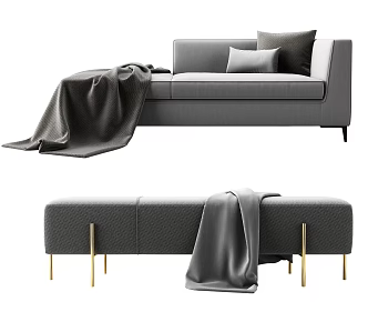 Modern Bed End Bench Bed End Chair Combination 3d model