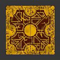 Decorative Household Cube With Yellow Red Intricate Patterns And Surface Design