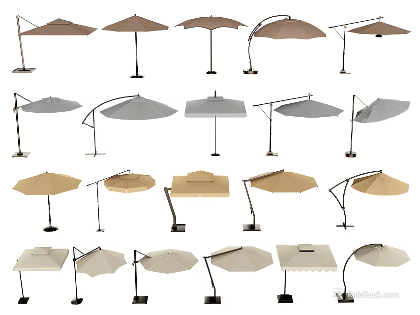 Various Outdoor Sunshade Canopies with Different Styles Colors and Stand Designs 3d model 