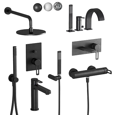Black Modern Faucets With Various Styles For Bathroom And Kitchen Fixtures 3d model