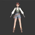 Elf Character 3D Model With Red Hair Pointed Ears Green Vest White Sleeves Blue Shorts