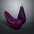 Two Fresh Purple Eggplants With Green Stems On Gray Background