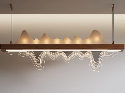 Modern Wave Shaped Chandelier With Wooden Frame Warm Lighting For Interior Decoration Design 3d model