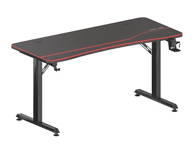 Black Gaming Desk With Red Accent Stripes And Height Adjustable Sturdy Metal Frame 3d model