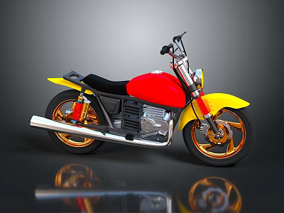 Vibrant Red And Yellow Motorcycle With Black Seat And Gold Wheels 3d model