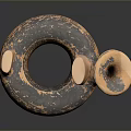 Ceramic Sculpture Carving With Brown Black Weathered Texture Circular Base And Horn Shaped Opening