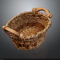 Rattan Handwoven Storage Basket With Wooden Handles For Daily Household Use