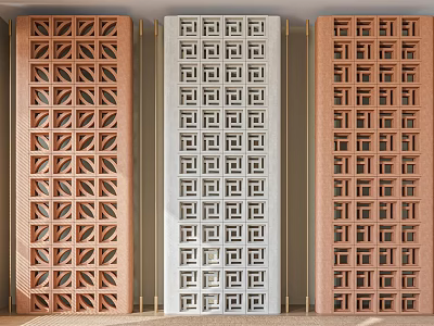 Brown And White Room Dividers With Geometric Hollow Out Design For Interior Decor 3d model