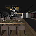 Modern Restaurant Interior Design With Spherical Pendant Lights Wooden Tables And Pink Seats