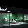 Modern Beleaf Cafe Interior With Green Walls Bar Counter And Tables