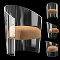 Modern Transparent Acrylic Accent Chair With Curved Frame And Beige Cushion Multiple Angles
