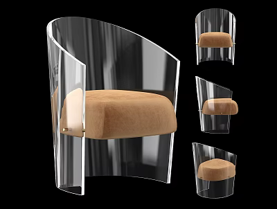 Modern Transparent Acrylic Accent Chair With Curved Frame And Beige Cushion Multiple Angles 3d model