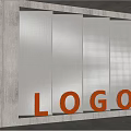 Perforated Metal Background Wall With Orange LOGO In Modern Concrete Interior Space