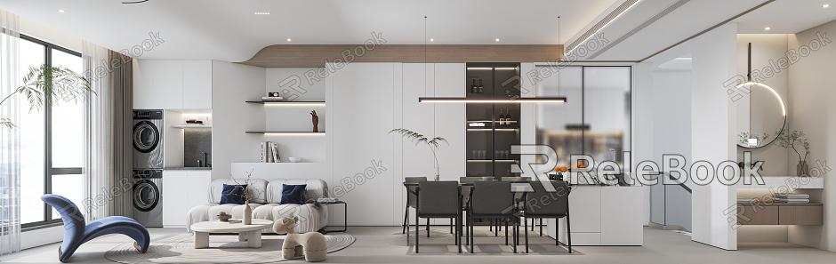 Modern Guest Dining Room Combination Sofa Leisure Chair Dining Table Bathroom Dry Area Washstand Entrance Simple Chandelier Living Room Dining Room model