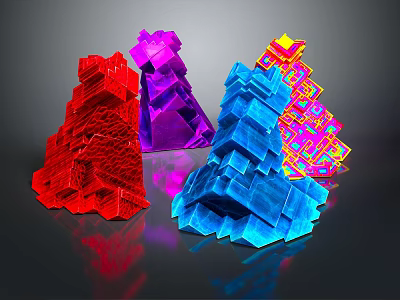 Colorful Geometric Decorative Ornament Set with Polyhedral Shiny Reflective Design 3d model