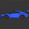 Sleek Blue Sports Car With Large Rear Spoiler Black Accents And Red Details