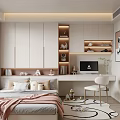 Cozy Tatami Bedroom Interior Design With Built in Desk Bookshelf And Soft Rug