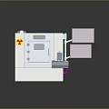 White Radiation Equipment With Control Panel Display Screens And Radioactive Warning Sign