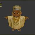 Cartoon Child with Red Blue White Hat White Robe Orange Necklaces Embroidered Chest Open Arms