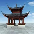 Traditional Chinese Pavilion With Curved Eaves And Two Tiered Wooden Roof In Open Square