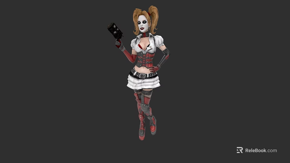 Vibrant Game Movie Character With Blonde Pigtails White Red Makeup And Black Weapon 3d model 