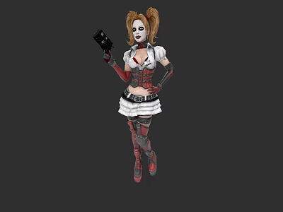 Vibrant Game Movie Character With Blonde Pigtails White Red Makeup And Black Weapon 3d model
