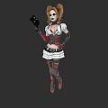 Vibrant Game Movie Character With Blonde Pigtails White Red Makeup And Black Weapon