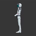 3D Astronaut Character In White Spacesuit With Blue Helmet Standing On Gray Background