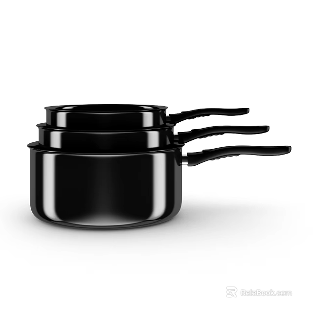 Black Stacked Cooking Pots Set As Essential Modern Kitchen Cookware 3d model 