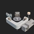 Modern L Shaped Sofa Set with Coffee Table Armchairs and Side Table Lamp 3d model