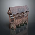 Ancient Architecture With Wooden Structured Roof Lattice Design And Stone Pier Base